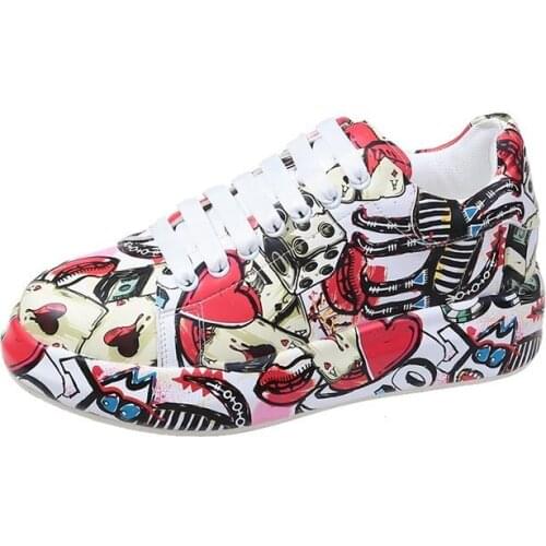 Graffiti Street Style Womens Flats Spring New Shallow Mouth Elastic Band Hip-hop Mixed-color Shoes Sports Casual Womens Shoes