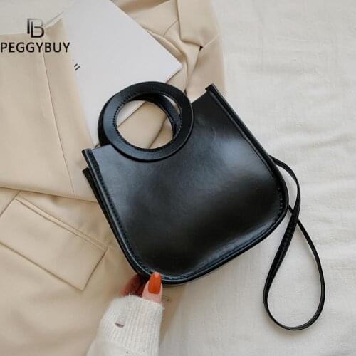 Women Retro Top-handle Handbags PU Leather Shoulder Bag Ladies Fashion Pure Color Designer Messenger Bag