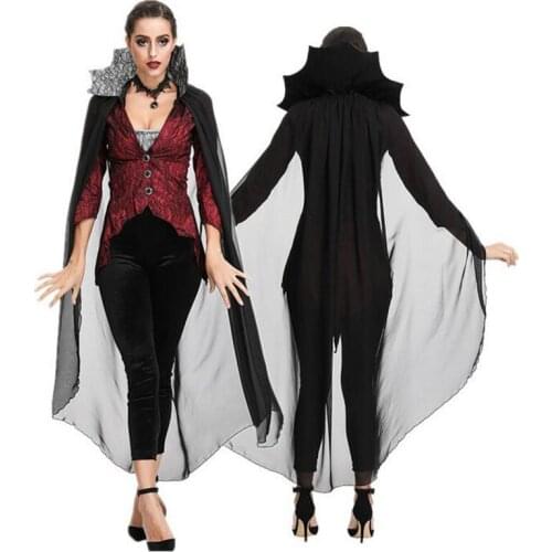 Women Sexy devil witch queen cosplay Costume Jacket cloak + pants Halloween party ghost vampire queen velour Dress for Adult