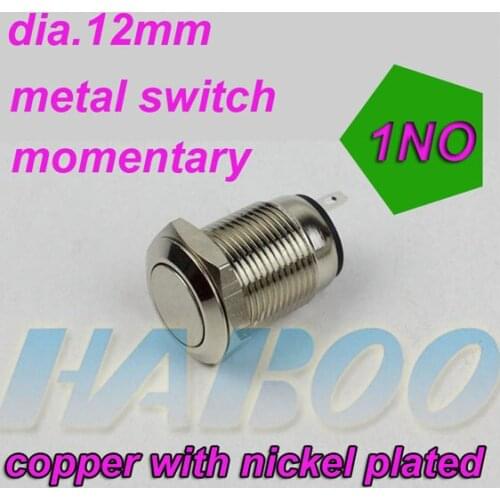 1pcs shipping free HABOO vandal resistant 12mm metal push button switch flat head 1NO momentary electrical switch 2A 250V