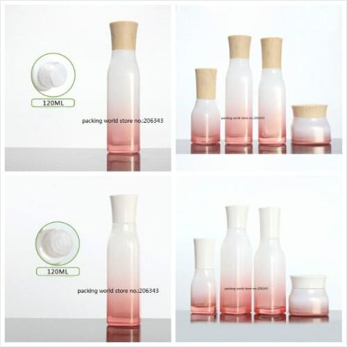 120ml square shape pink glass bottle with screw lid lotion/emulsion/serum/foundation/toner/water skin care cosmetic packing