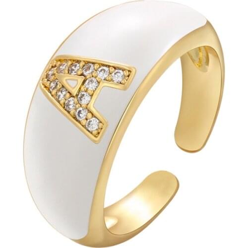 2021 new trendy A-Z alphabet enamel AAA CZ crystal open adjustable rings for women girl wedding gift bagues pour femme