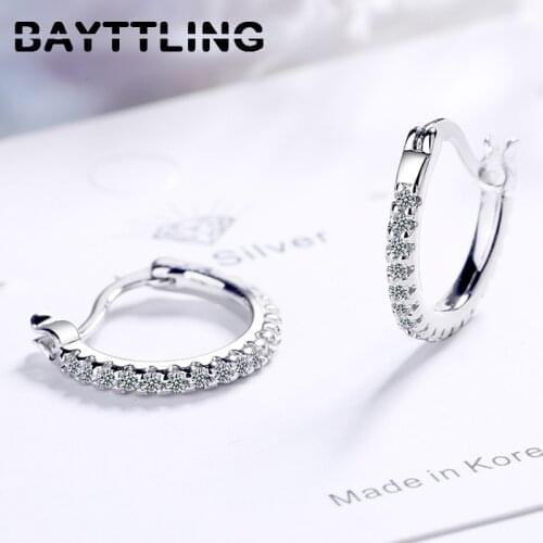 BAYTTLING High Quality 925 Sterling Silver 14mm Zircon Circle Earring For Women Fashion Jewelry Gift Wedding Party Engagement