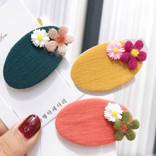 New Kids' Felt Applique Flower Fabric Oval Snap Hair Clips 5 Colors Mini White Flower Hairpins For Girls Hair Accessories HC033
