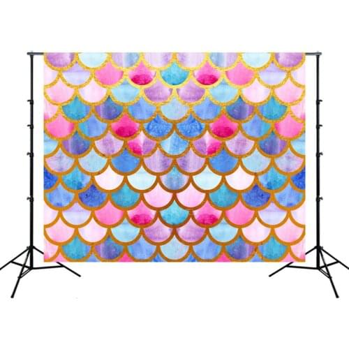 Mermaid Birthday Party Backdrops For Photography Gold Fish Scales Star Birthday Party Baby Shower Party Backgrounds HL44