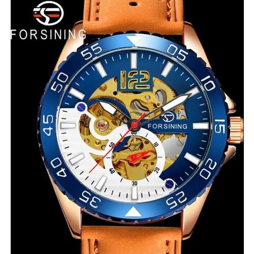 FORSINING Automatic Mechanical Men Wristwatch Military Sport Male Clock Top Brand Luxury Blue Skeleton Dail Man Watch Gift 8180