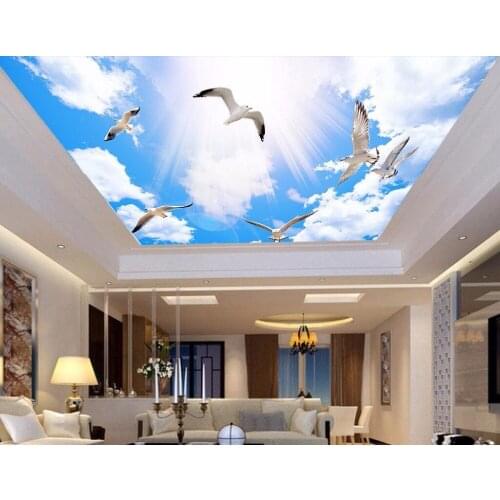 Custom photo 3d ceiling murals wallpaper Sunny blue sky white clouds pigeons room decoration painting wallpaper for walls 3d