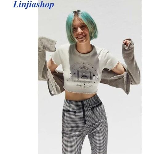 ECLIPSE cropped T-shirts girl high quality soft cotton fabric summer women Apricot top elastic tees easy fit dropshipping