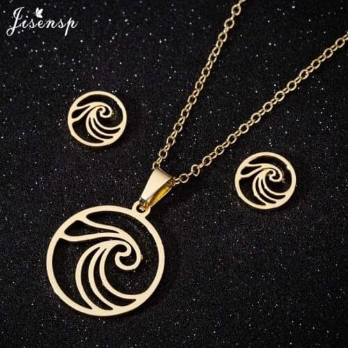Jisensp Fashion Surf Sea Pendant Necklace Jewelry Sets for Women Ocean Wave Necklaces Earings Round Necklace Men Beach Gift