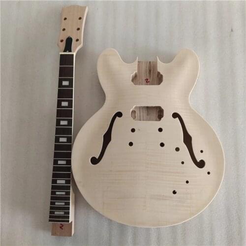 DIY 1 set unfinished guitar neck and body 335 style electric guitar kit