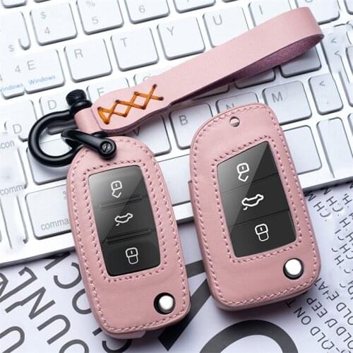 Leather Car Key Case Cover for VW Golf 7 MK7 Tiguan MK2 Skoda Octavia A7 Kodiaq Jetta POLO Passat Fabia SEAT Leon Touareg Beetle