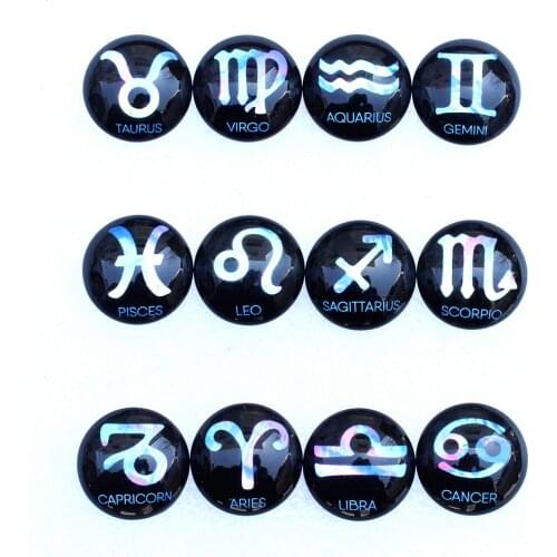 From 8mm to 30mm Twelve constellations Round Glass Cabochon Flatback Photo Base Tray Blank DIY Making Accessories K06239
