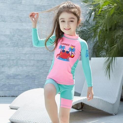 Crab 3-9 years old girls swimsuit boys children Swimwear Summer Beach Bathing Suit Children long sleeves Kids Girl Swimsuit 358