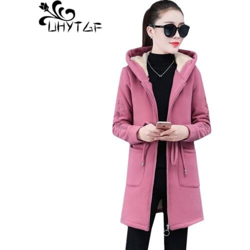 UHYTGF Autumn winter jacket women quality lambswool sweatshirt hoody elegant female coat casual warm plus size coats hoodie 1077