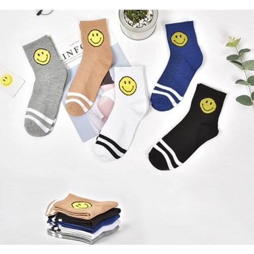 Summer Casual Ankle Funny Smile Strip Pattern Socks Women Cotton Meias Ladies Harajuku Calcetines Mujer Socks for Girls E0059