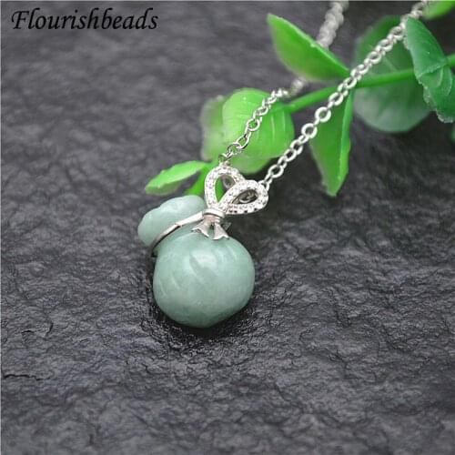 Cute Money Bag Stone Pendant 925 Stering Silver Frame Fashion Necklace Natural Jade Jewelry for Woman Girl Party Gift