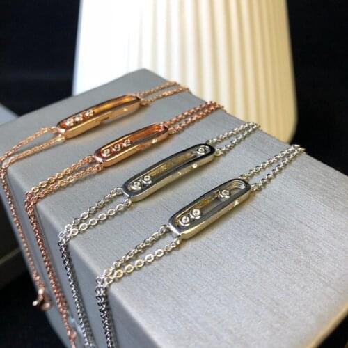Fashion France popular jewelry 3 stone moving bracelet double layer chain three crystal slide moved bangle brand jewelry women