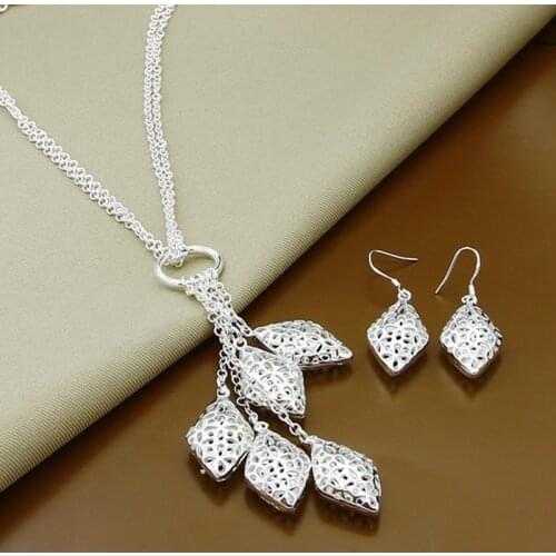 Fashion Jewelry Sets 925 Sterling Silver Classic Geometry Necklace Earrings Set Women Men New 2019