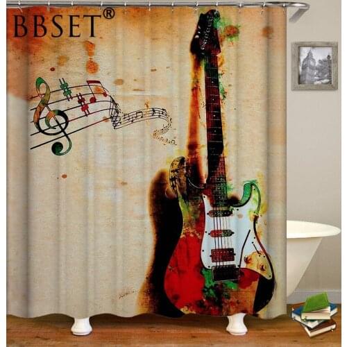 Musical Instrument Shower Curtain Colorful Guitar Playing Notes Pattern Waterproof Multi-size Cortina De Bano Bathroom Decor