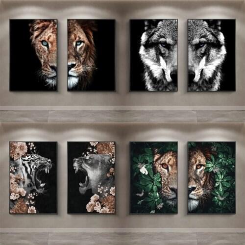 Animal Portrait Game Custom Print Wall Art On Canvas Posters And Prints 2 Panels Nordic Home Decor Canvas Painting Pictures