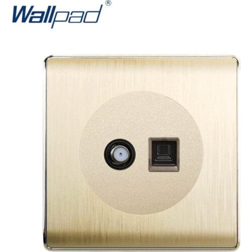 Wallpad 2020 Satellite DATA Socket Wall Socket Computer Ethernet RJ45 CAT6 Outlet Gold PC Brushed Panel