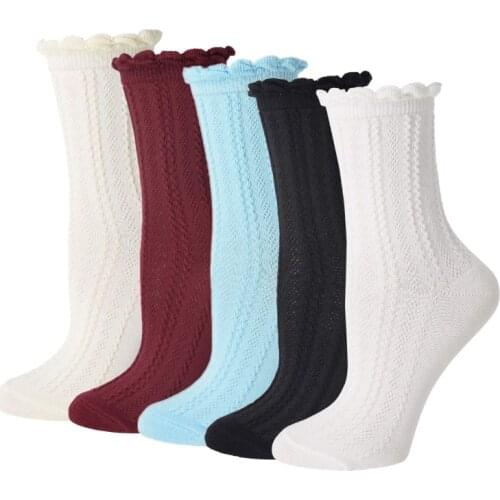 RMSWEETYIL Lolita Lace Ruffle Frilly Socks For Women Lettuce Edge Trim Cotton Knit Cute Kawaii Ladies Girls Casual Ankle Sock