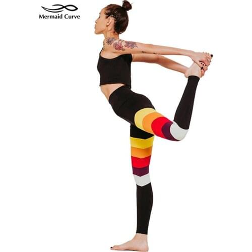 New Style Rainbow Digital Printing Yoga Pants Sports Leggings Tight Stretch Thin Female Fitness Leggings High waist