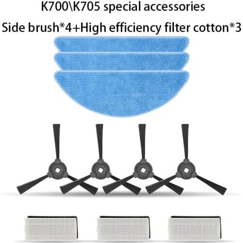 Original Replacement Kits for yeedi k700 K705 Robot Vacuum Cleaner, Side Brushes 4pcs, Dust Box Filter 3pcs,Rags 3PCS