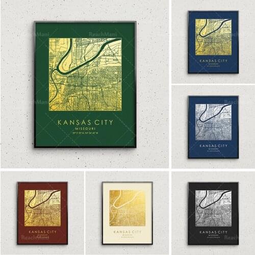 Kansas City map printing, gold and silver Kansas City square map, Kansas city wall decoration, Kansas City street map, gift to f