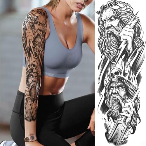 Black Warrior Soldier Temporary Tattoos For Men Women Body Art Full Arm Realistic Lightning Tatoo Disposable Fake Tattoo Sticker