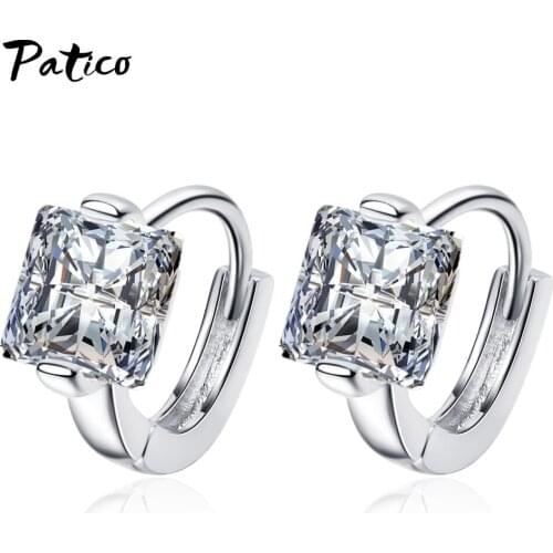 Genuine 925 Sterling Silver Hoop Earring Clear White Zircon Claw Design Earrings For Women Girls Ear Jewelry New Arrival