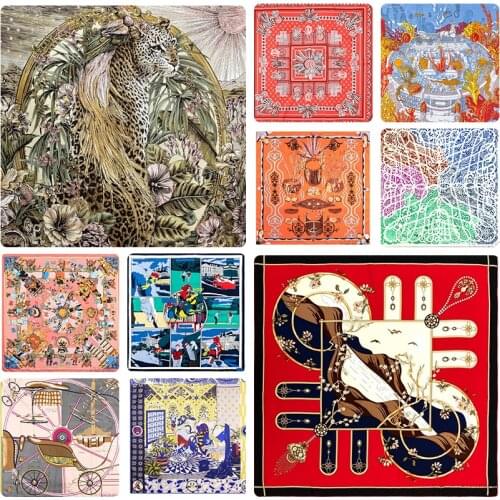 Silk Twill Scarf 90*90cm Manual Rolled Scarf designer Women Scarf Summer Silk Scarves animal print neck head scarfs