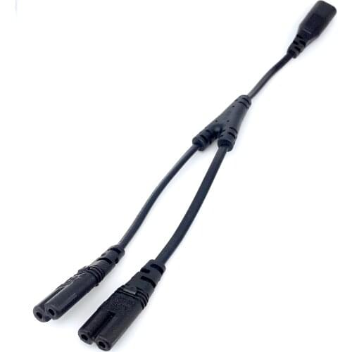 IEC320 C8 to 2X C7 Y Split AC Power Cord, IEC Figure 8 Male to 2 Female 1 in 2 Out AC Power Cable, Length=30CM Black