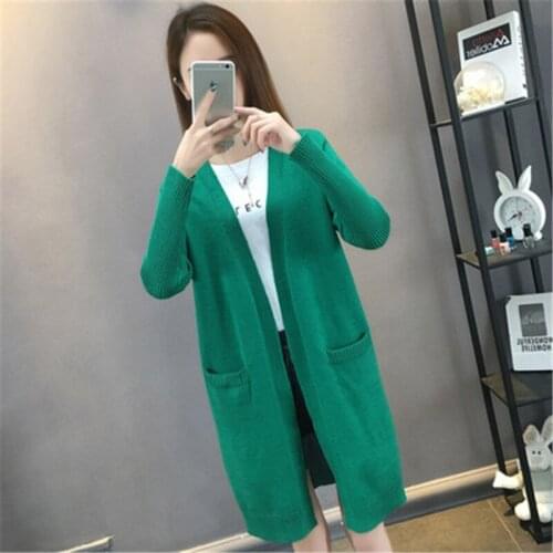 Plus Size womens autumn and winter sweater 2019 New long-sleeved V-neck long section of casual Cardigan sweater coat Female717