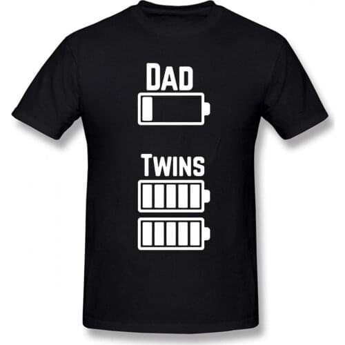 Tired Twin Dad Low Battery Charge Cotton Short Sleeve Oversized Funny T Shirt Graphic Harajuku Hip Hop T-shirt Streetwear