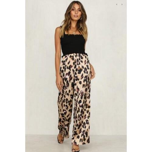 High Waist Leopard Print Sexy Palazzo Long Trousers Office Lady Work Pants Women Flared Wide Leg Pants