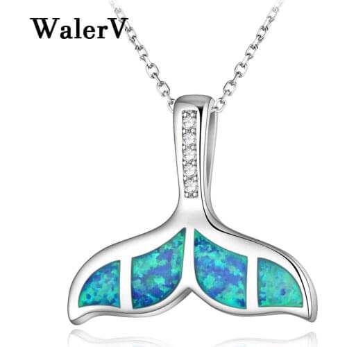 WalerV New for Women Set Fashion Quality Imitation Blue Fire Opal Pendant Free Necklace Long 16 Inches Daily Gifts