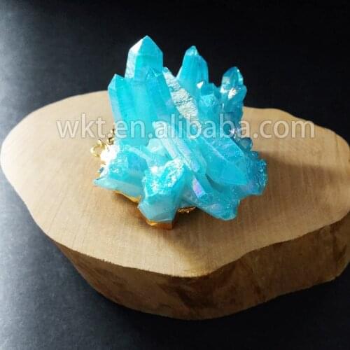 WT-P551 Gorgerous aqua aura quartz crystal cluster fashion hearing crystal aura pendant
