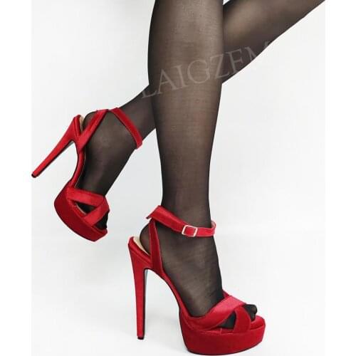 LAIGZEM Velvet Women Platform Sandals Stiletto High Heels Sandals Heel Party Show Sandalia Shoes Ladies Woman Large Size 43 52