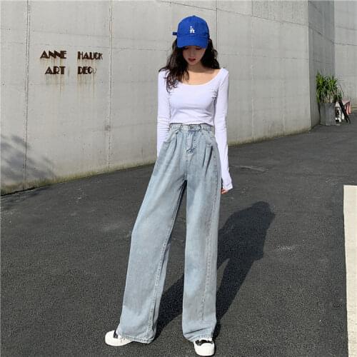 Weekeep Pockets Patchwork High Waist Jeans Women Streetwear Straight Jean Femme Blue 100% Cotton Cargo Pants