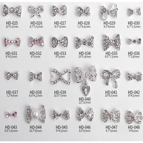 10Pcs 3D Bow Nail Charms Bow Tie Design Nail Art Diamond Jewelry Rhinestone Alloy Bowknot Nail Art Decals Manicure Pendant