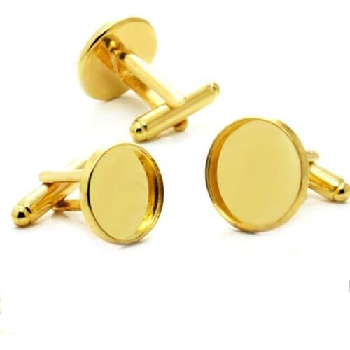 4pcs Real Gold Plated Not-Easy-Fading Cuff link/Cufflink Bezel Fit 12mm 14mm 16mm 20mm Setting Tray for Glass Cabochons/Bezel