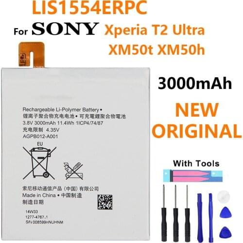 3000mAh Tablet Battery For Sony Xperia T2 Ultra Dual D5322 D5316 XM50H XM50T D5303 Li-ion Polymer Battery LIS1554ERPC+free tools