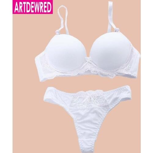 ARTDEWRED Sexy Fashion Bikini Bra Set Seamless Push Up Plunge Lady Lingerie Women Solid Underwear Bras Thong sets 34-42 ABC Cup