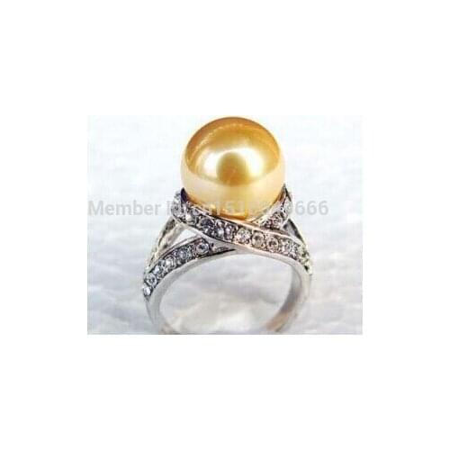 FREE SHIP >>>>>Yellow South Sea Shell Pearl Silver Crystal Ring size:6.7.8.9