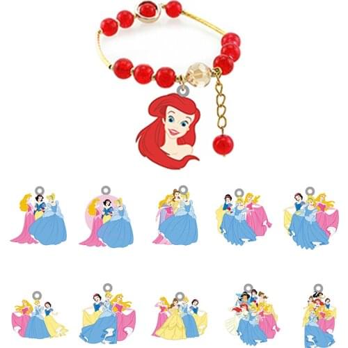Disney Little Mermaid Ariel Princess Charm Acrylic Crystal Red Bracelets with Red Beads Bangle Bracelets Women Jewelry New PRS77