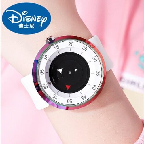 Disney Official Men Women Fashion Casual Unisex Quartz Wristwatch New Concept No Hands Unique Dial Silicone Strap Boy Girl Clock