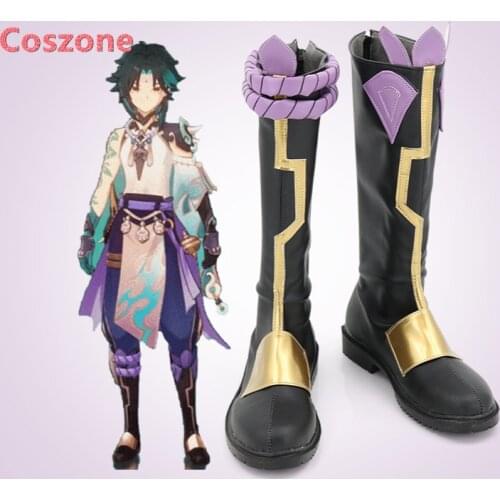 Genshin Impact Xiao Black Cosplay Shoes Boots Halloween Carnival Cosplay Costume Accessories Version 2