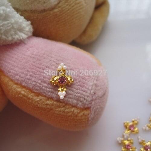 MD-444 10pcs Fancy Rhinestone Gold Deco Metal Charms Metal Deco Charms Nail Art