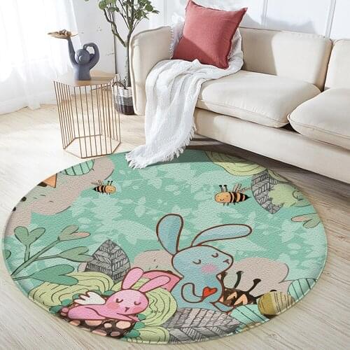 Baby Hand Print Carpet Baby Play Mat Rectangular Children Carpet Fashion Green Animal Pattern Bee Flannel Carpet Children Bunny